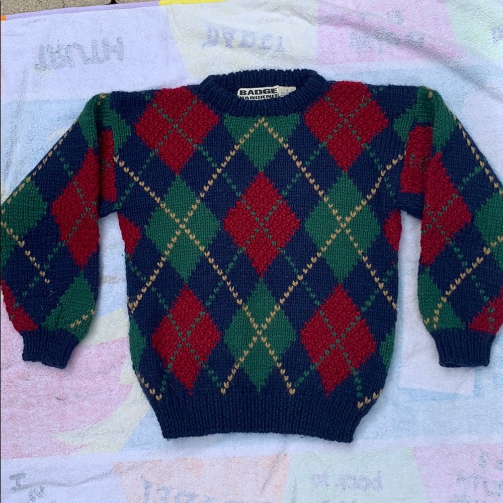 NEW Beautiful Hand knit Badge boys sweater